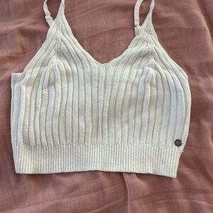 Roxy White Ribbed Knit Crop Top